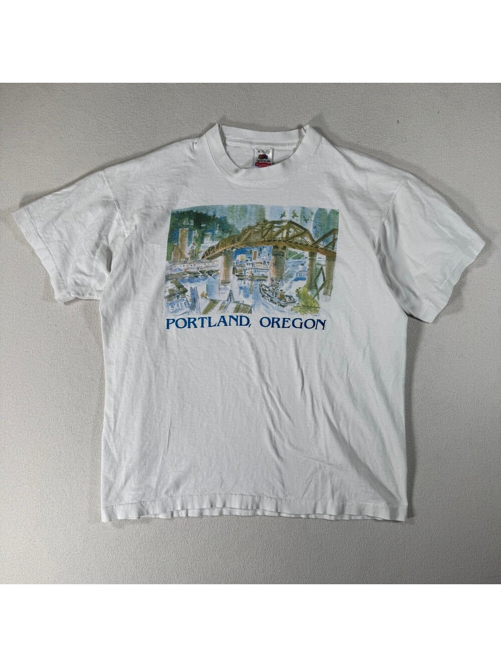 Vintage 90s Fruit of the Loom Portland Oregon White Graphic T-Shirt XL